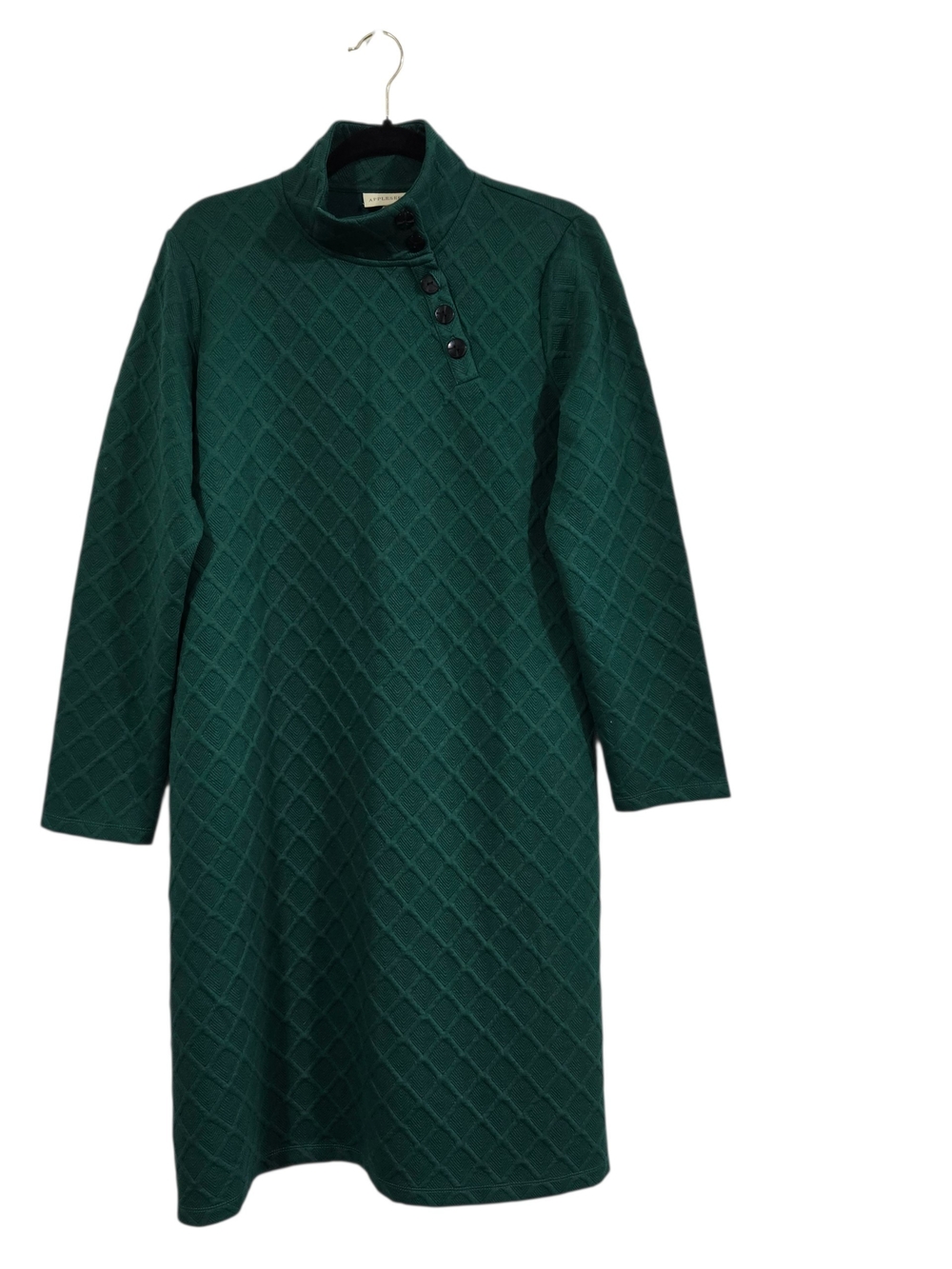 Appleseed's Dark Green Long Sleeve Jacquard Knit Mock Neck Stretchy Dress M New